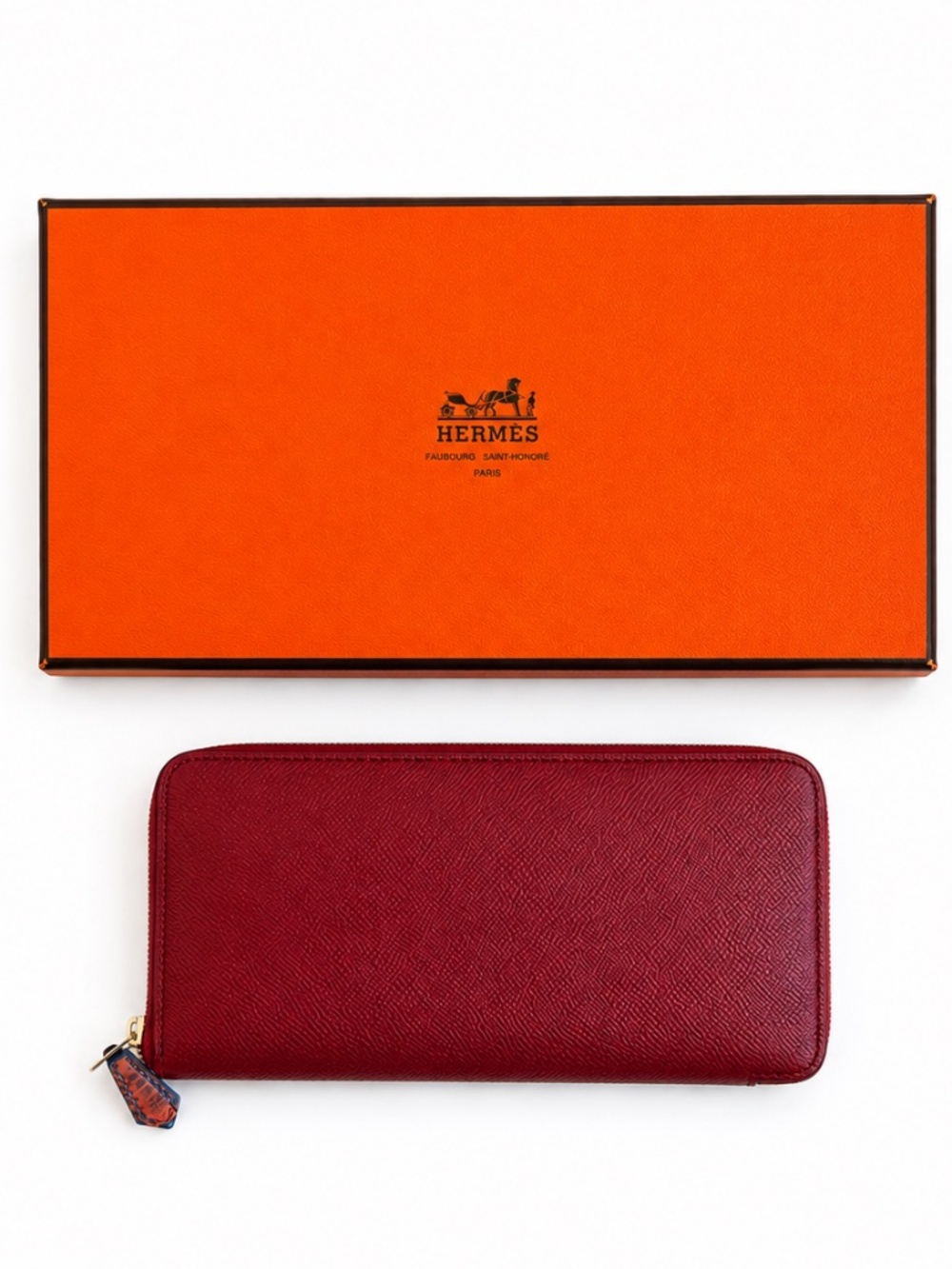 HERMES Hermes Azap Classique Silk-In Long Wallet Epsom Red Maroon Leather GUC
